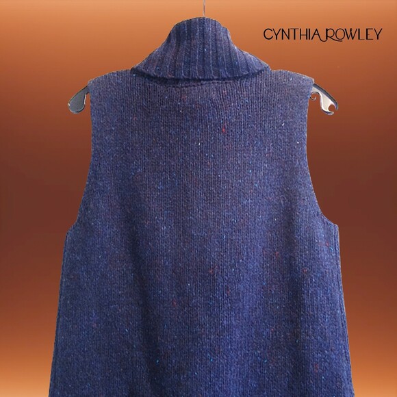 CYNTHIA ROWLEY NEW Turtleneck Speckled Wool Elongated Sweater L - Picture 10 of 12